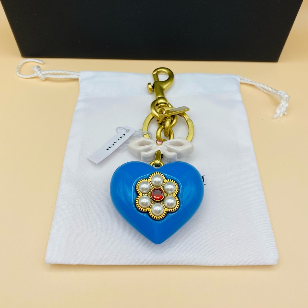 Coach Resin Heart Bag Charm Keychain Brass/Blue Multi